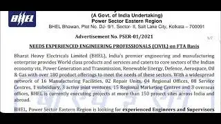 BHEL Recuitment 2021| Post of  Engineers / Supervisors on Fixed Tenure Basis