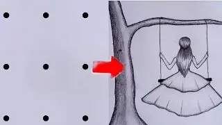 Girl drawing step by step | Girl dots drawing | dots drawing| How to draw easy girl from 9 points