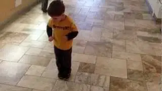 Daniel trying not to step on a crack!