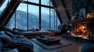 🔥 Cozy Winter Lounge | Blizzard Winds & Falling Snow Outside | Sleep Better Study Work Healing Relax
