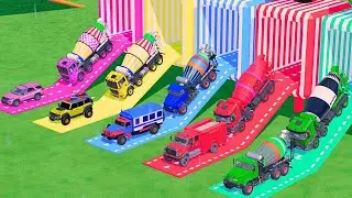 TRANSPORTING POLICE CARS, AMBULANCE, FIRE TRUCK, COLORFUL CARS WITH MIXER TRUCK ! FS22 #7
