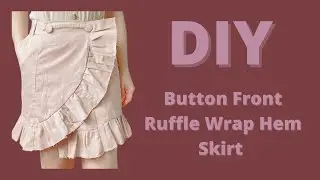 Button Front Ruffle Wrap Hem Skirt