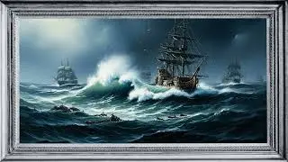 TV Art: Tall Ships in a Stormy Sea | Epic Seascape Painting, Vintage Frame | 4K#painting #4kart