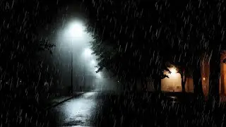 Mellow Rain Sounds across an Empty Park Boulevard under Night Mist | ASMR Rain for Calm Relief 🌫️