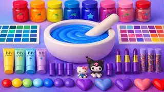 ASMR DIY слайм видео 🌈 Радужный фиолетово-розовый слайм с косметикой, тенями, уходом и блёстками