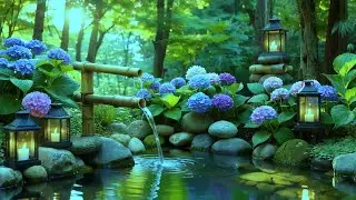 Soothing Piano Ambience with Bamboo Fountain | Peaceful Morning Music for Healing Mind