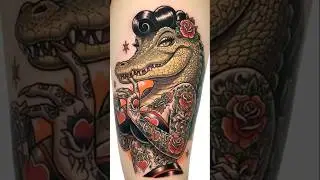 Crocodile pinup tattoo designs from Tattoo Metaverse #crocodile #tattoo #tattooideas #DreamScreenAI