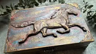 Western Bronzed Horse cigar box | Art | IOD clay mold | #jewelrybox  | Equestrian Repurposed