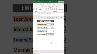 EMI calculator in excel #pmt #shorts #loan