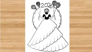 Sundar Se Ladki Ka Chitra | Sundar Happy New Year Drawing | New Year Ka Chitra | 2026 Ka Chitra Bnay