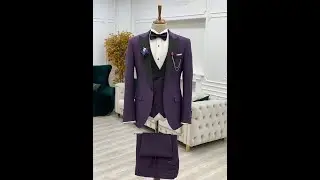 Purple Suits Men 3 Piece Slim Fit One Button Wedding Groom Party Wear Coat Pant, Purple Peak Lapel