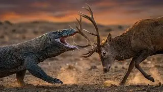 Komodo Dragon vs Red Deer Stag - Antler Defense