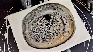 #117 Tree Ring Pour Black Gold and White ~ Ribbon Pour ~ Fluid Art
