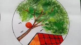 Beautiful tree and house scenery drawing.  #draw #arttutorial #scenery #artvideo #tree #house 