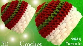 Gorro a Crochet en puntos 3D Marshmallow y panal o nido de abeja tejido tallerm