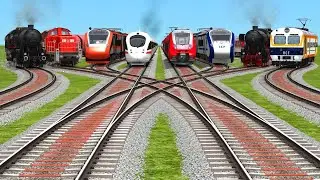 0317Trains Crossing On Curved⚠️Branched Tracks | bumpy railroad | diamond trac |railway vehicle