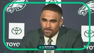 Jalen Hurts talks to media after signing record-breaking contract extension with Eagles