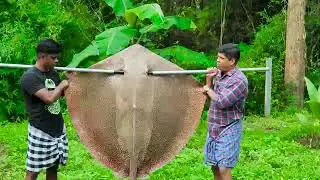 75 kg giant stingray fish cooking / 75 kg cocci&oacute;n de pez mantarraya gigante