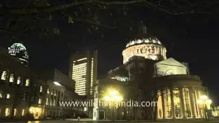 The First Church of Christ Scientist at night , Boston, USA - Time Lapse