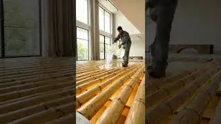 This bamboo epoxy floor process looks absolutely mesmerizing! #epoxyfloor #bamboodecor