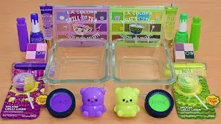 Purple vs Green - Mixing Makeup Eyeshadow Into Slime ASMR