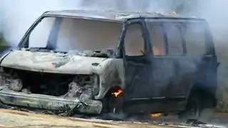 my dads van in flames