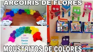 Decoración de biblioteca escolar, ARCOIRIS DE FLORES,MOUSTRO DE COLORES 