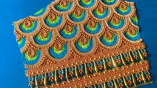 Feather Stitch Aari work Bridalblouse for Beginners| Beads work Tutorial