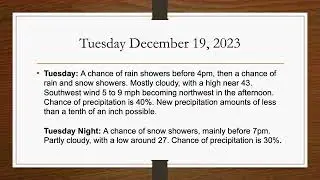 The Hudson Valley's Weather Forecast for Sunday December 17, 2023
