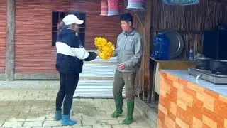 Harvesting pumpkin flowers and cabbage to sell and give to Mr. KONG.