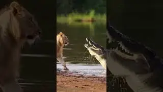 Lion vs Crocodile: Who Wins This Brutal River Encounter #shorts #wildlifeshorts #animals