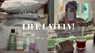life lately 🧸🌷🤎✨ | being home, packing for my thrift store, cafe food, hair & bath care