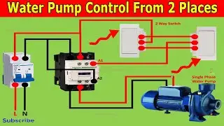 Single Phase Water Pump Motor Control from Two Places | Two way switch Motor Control Wiring Diagram