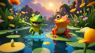 Five Little Frogs in a Leafy Line | Counting Song for Kids | Fun Nature Nursery Rhyme