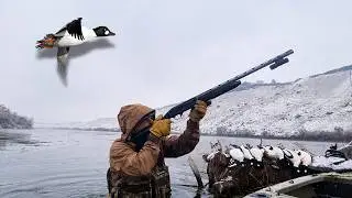 Снежный день. Одиночная охота на уток в горах.