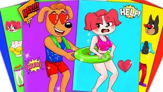 Poolside Love Story 💦💘 PAPILLON Gets Mad at Sheriff LABRADOR! | Sticker Book DIY