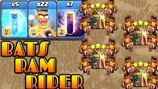 Th16 Ram Rider Attack Strategy With Bat Spell! 22 Ram Rider + 7 Bats - Best New Th16 Attack Strategy