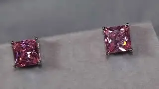Pink diamond earrings, womens pink princess cut diamond ear studs, pink diamond ear studs
