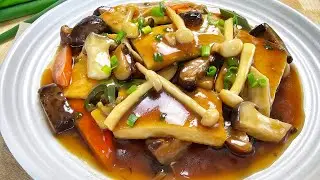 Braised Tofu with assorted mushrooms - easy delicious homemade recipe 