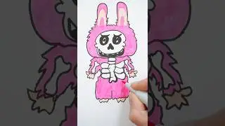 Как нарисовать скелет Лабубу + Хэллоуин #шорты