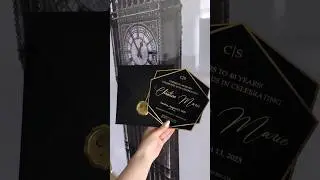 Birthday invitations, black and gold foil printed acrylic birthday invitation