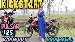 Barefoot Pulsar NS 125 Kickstart || High Heel Bike Kick Start & Ride