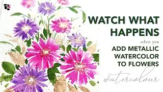 Painting Loose Daisy Flowers with Metallic Watercolor - Beginner Friendly Watercolor Tutorial