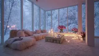 Peaceful Winter Sanctuary with Pink Roses 🌹 Healing Piano Music & Fireplace for Self Care