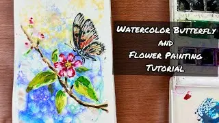 Mini Watercolor Butterfly and Flower Painting Tutorial | Relaxing Watercolor Art for Beginners