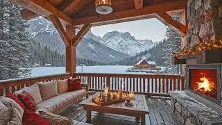 Warm Winter Porch Jazz 🔥 Snowy Forest View | Smooth Jazz Ambience for Cozy Evening Relax