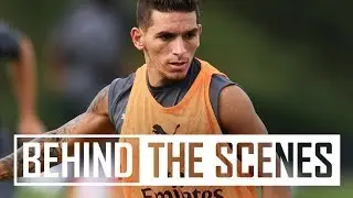 Lucas Torreira and Stephan Lichtsteiner's first Arsenal training session