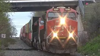Idiot Trespasser! Monster Stack Train CN 120 w/DPU Rolling thru Downtown Moncton, NB