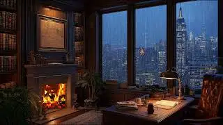 Focus Piano ☕ American City Study Room with Soft, Distant Thunder for Study, Work & Concentration