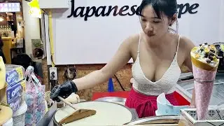 Sweet Japanese crepes popular in Thai night markets!!!